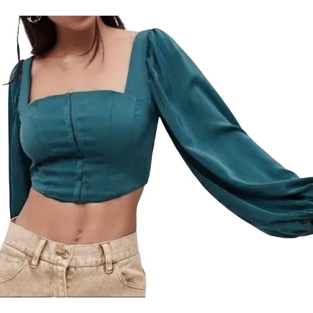 Urban Outfitters Top Women's Medium Green Maddie Bustier Corset Pirate Peasant